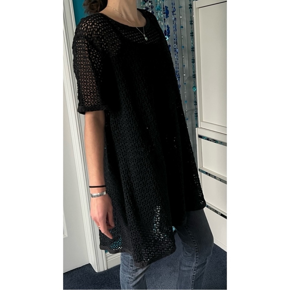 🇨🇦Retro big hole diamond net long tunic or short dress black- versatile style - Picture 3 of 16